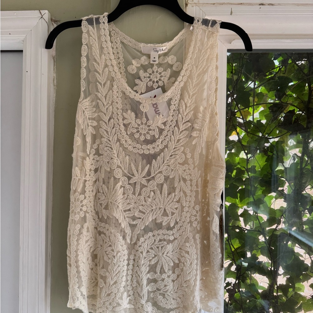 Say What? Cream Lace Sleeveless Top